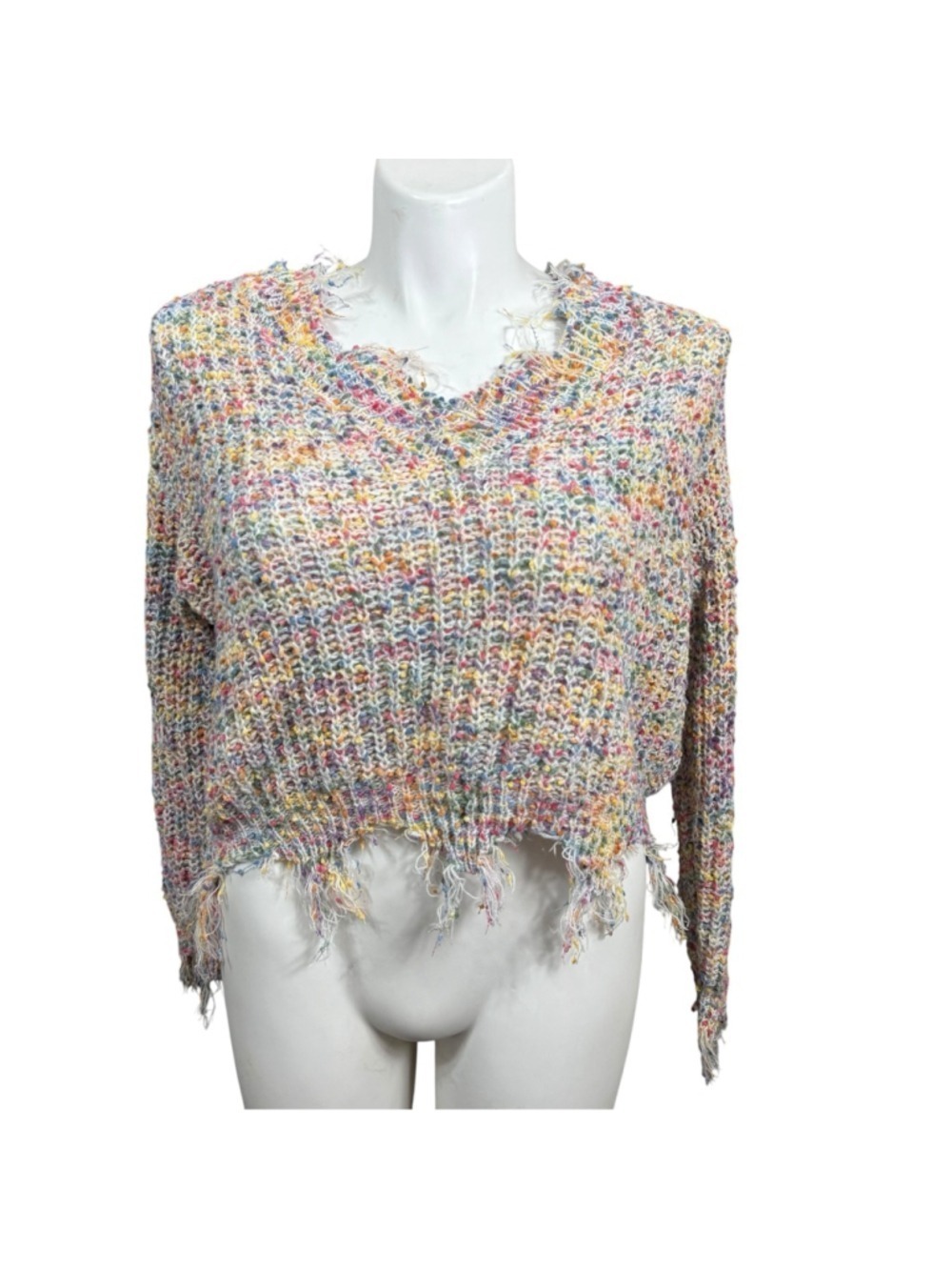 Polly & Esther Confetti Knit Distressed Cropped Sweater Size Medium